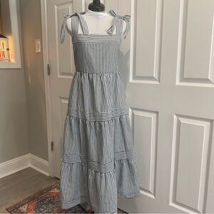 Striped Tie-Shoulder Maxi Dress - Blue & White size L